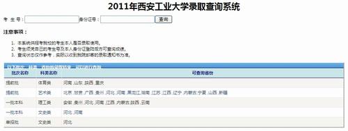 2011年西安工业大学录取结果查询2