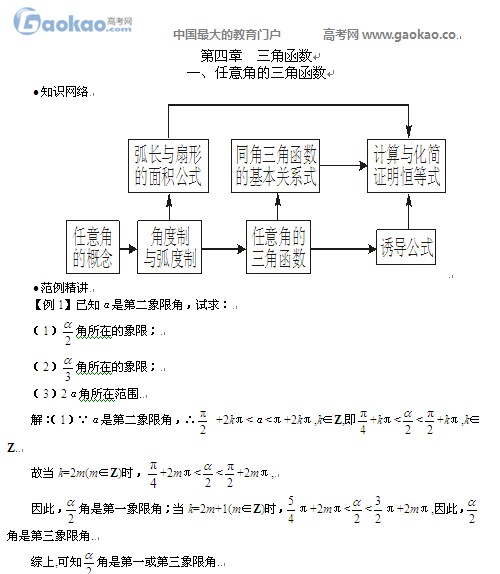 高考数学复习：任意角的三角函数自我测试试题2