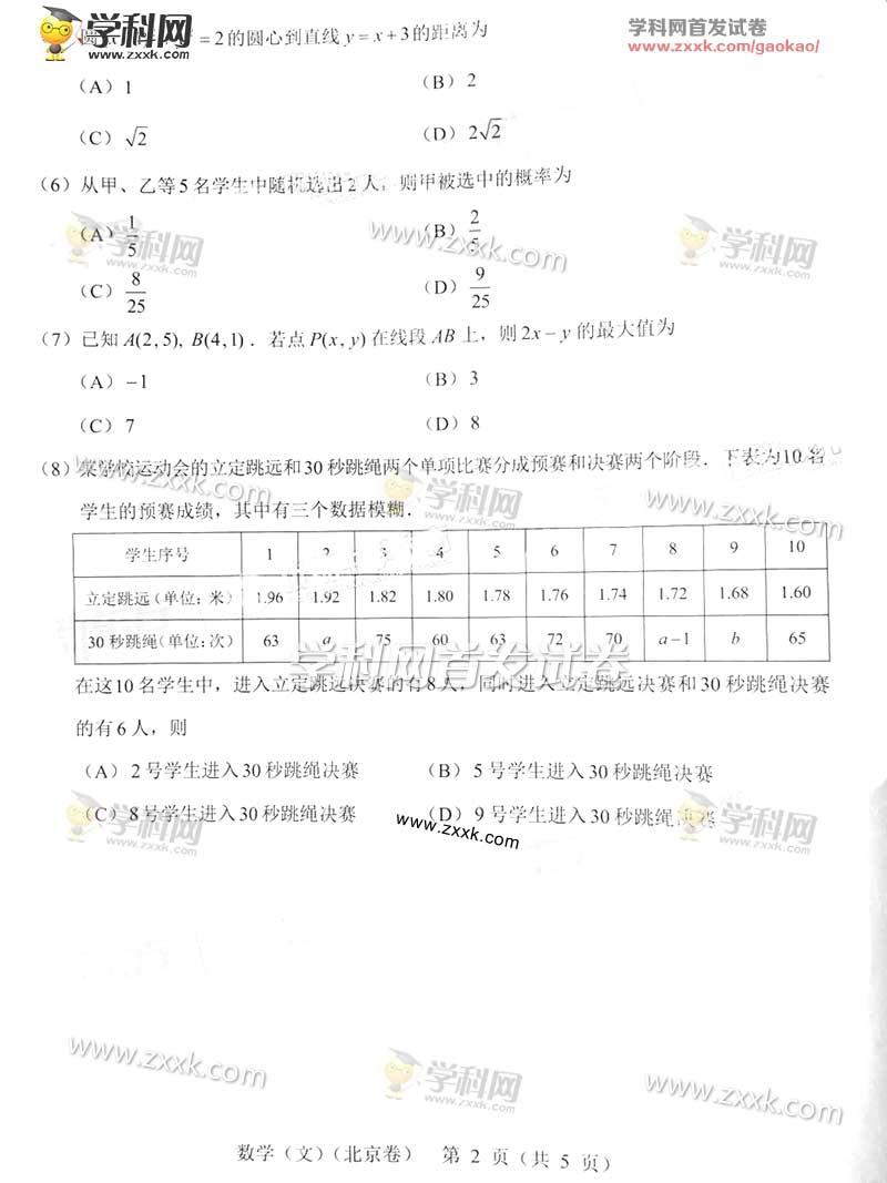 2016北京高考数学文试题2