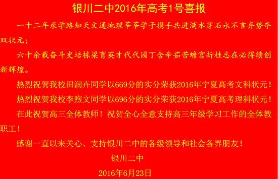 2016年宁夏高考状元出炉：文科669分 理科696分1