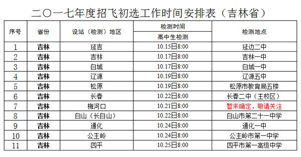 吉林省空军招飞日程安排1