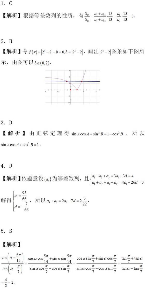 15道高考数学精选试题4