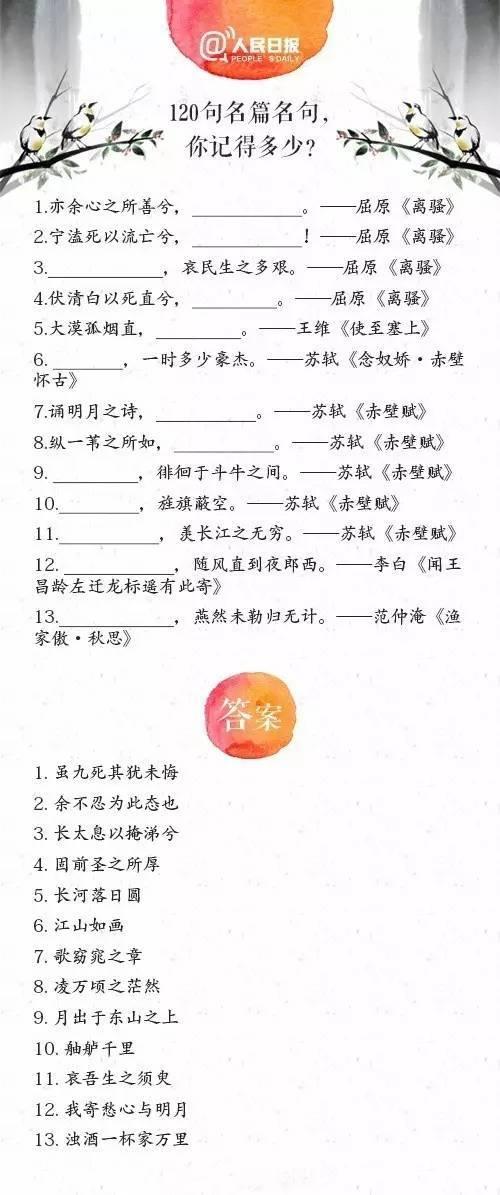 高考倒计时1个月！120句语文课诗词名句，你能答对多少？1