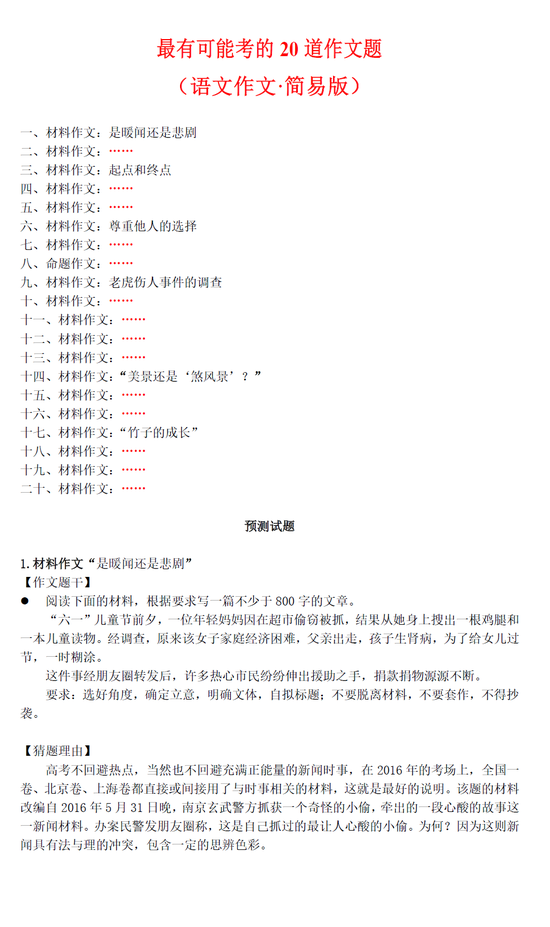 2017高考语文最可能考的20道作文题1