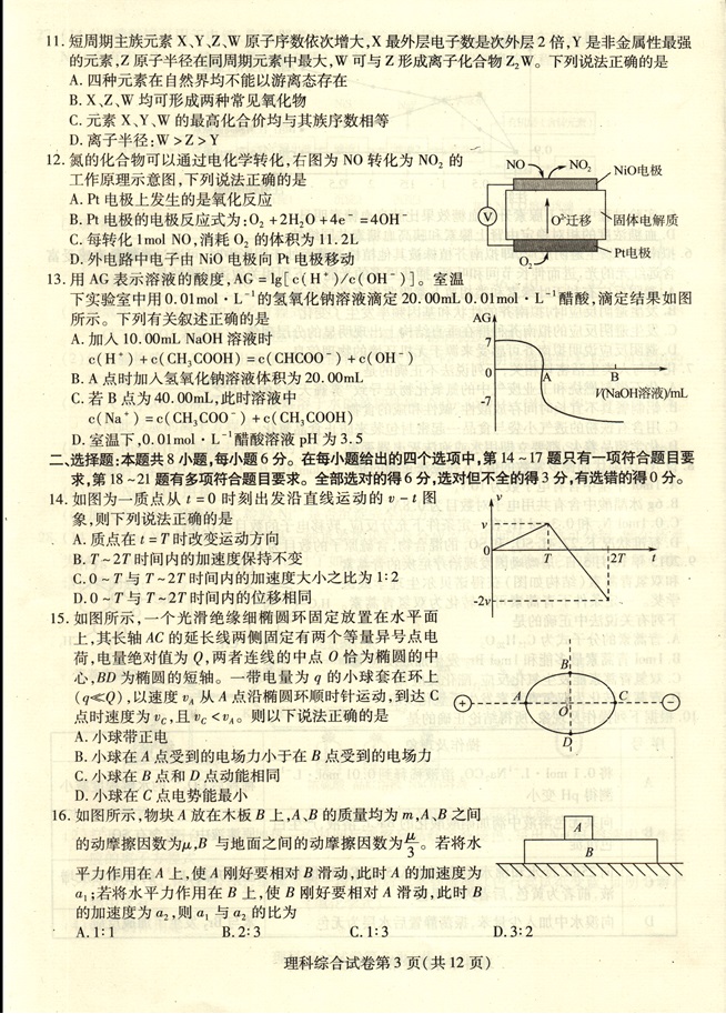 2016东三省大联考高考一模理综试卷（含答案）1